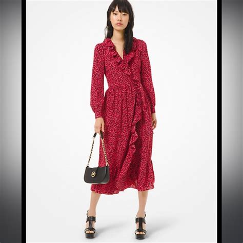 michael michael kors petal crepe ruffled wrap dress